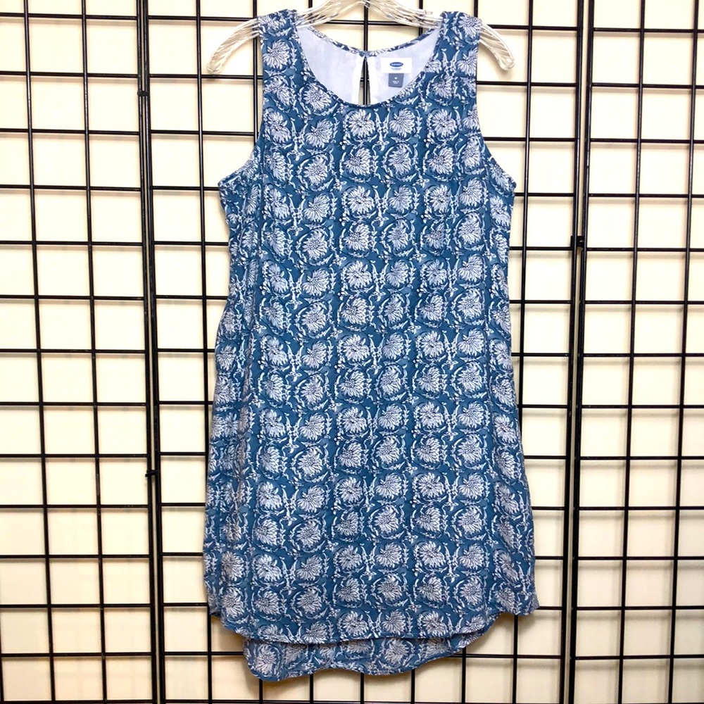 *3/$15 Old Navy Cotton Sleeveless Blue & White Hi-lo Dress Sz M EUC
